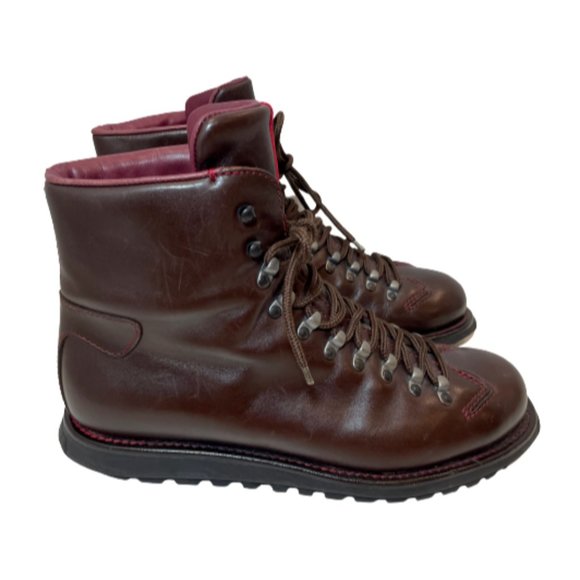 Prada Men's Combat Hiking Boots Lace Up Leather Shoes Brown Size 8.5 - Picture 2 of 10